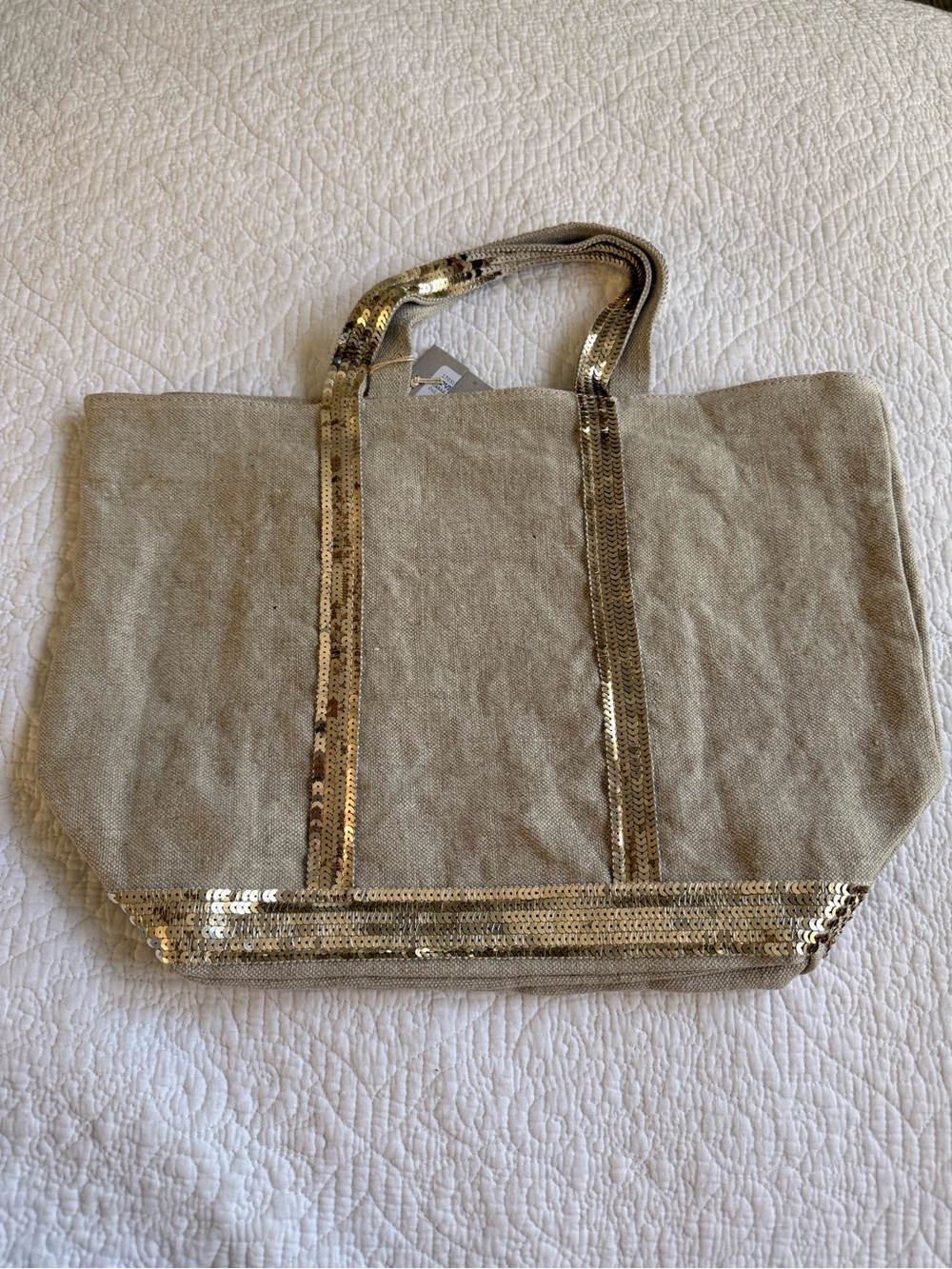 Vanessa Bruno Le Cabas Moyen Linen Sequin Tote Bag NWT Made in France - Picture 4 of 8